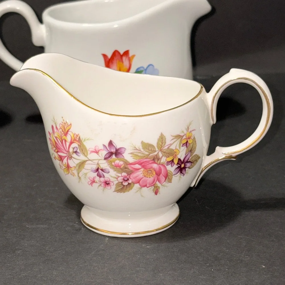 Vtg Assorted Creamer Mini Pitcher Lot Floral Stoneware Ceramic 6 Pc Collection